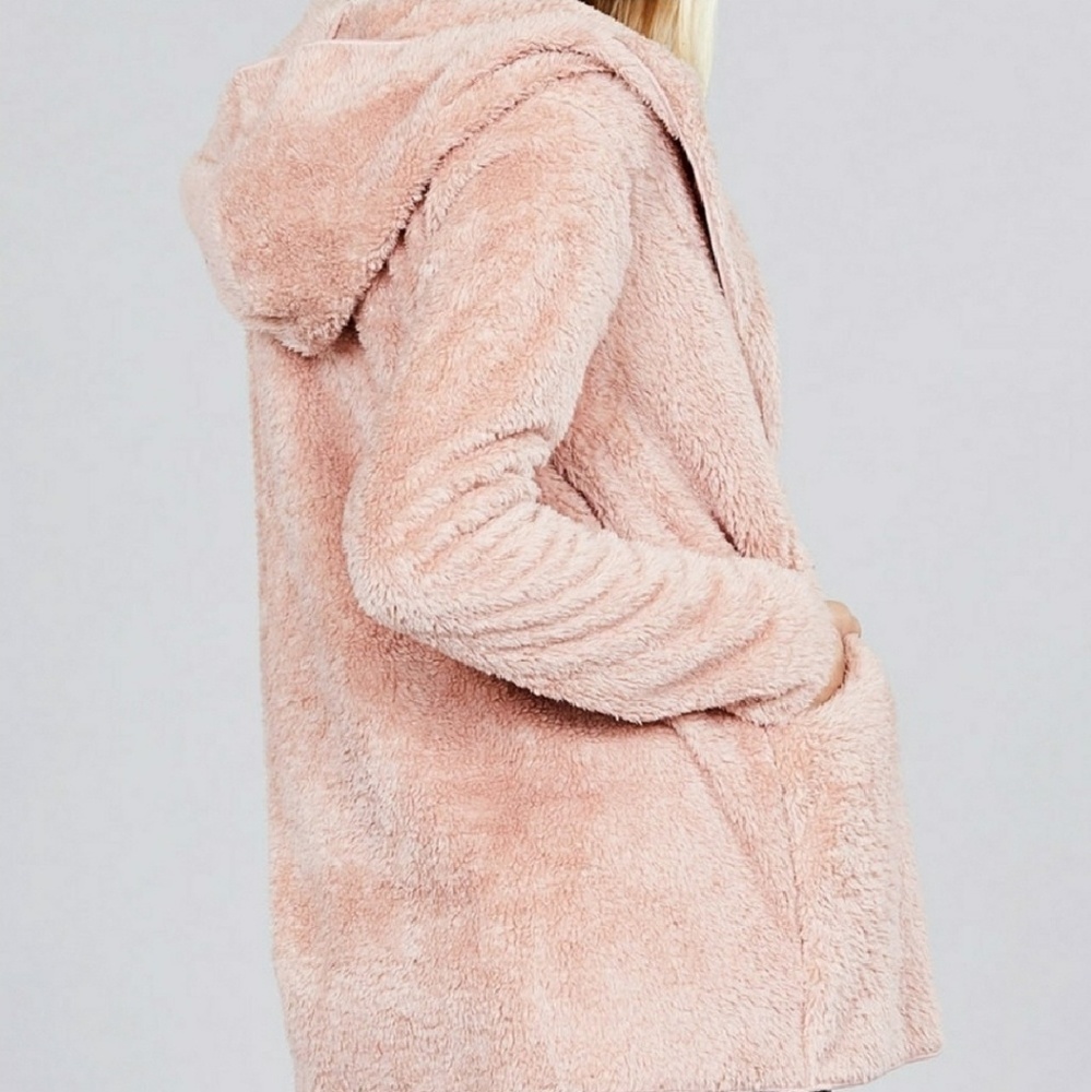 ONE LEFT! MED.  Blush Fuzzy  Hooded Cardigan - Picture 2 of 6
